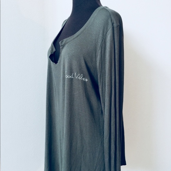 SOLD LOL Vintage Good Vibes Olive Long Tee - Picture 3 of 5